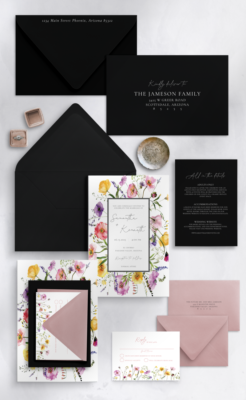 Spring_Flowers_Wedding_Invitations_Phoenix_Black