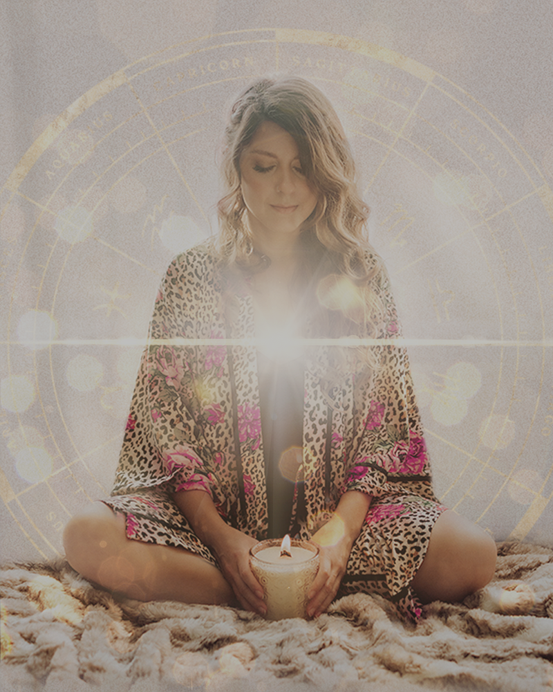 Luna Skye holding candle with sunspot effect on photo