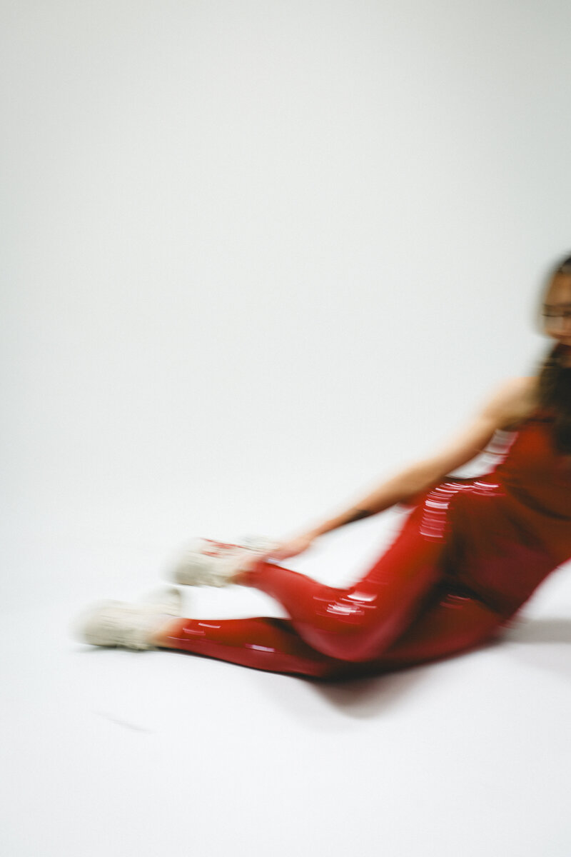 photo of a blonde woman, Heather Jiron, wearing all red