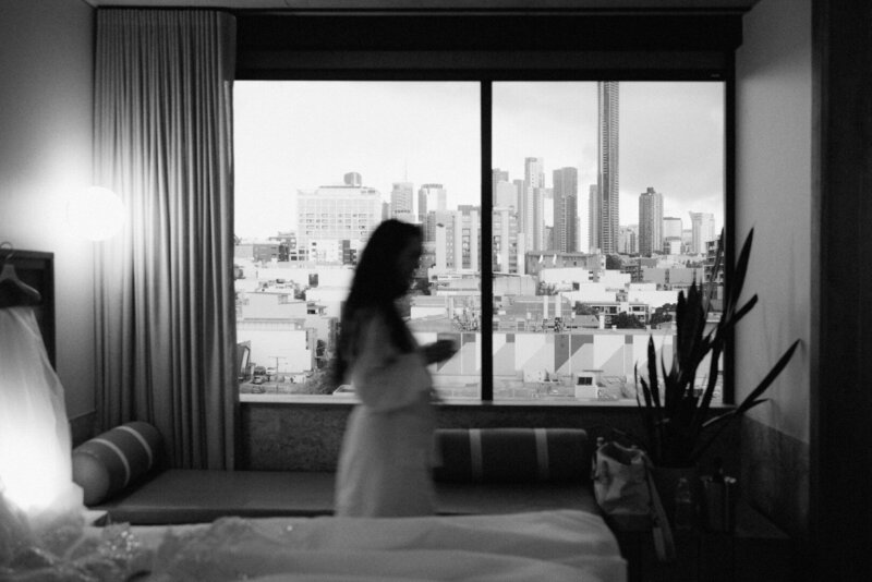 Bride getting ready for her elopement in brisbane