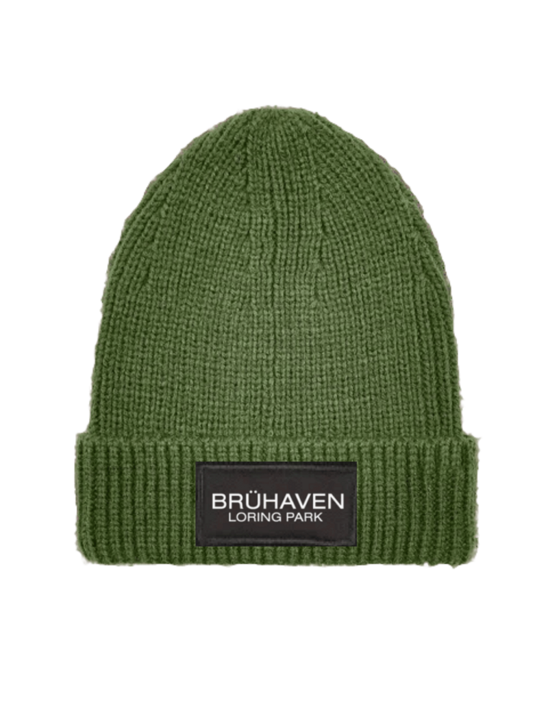 Bruhaven Green Knit Ribbed Cuff Beanie with Black Patch