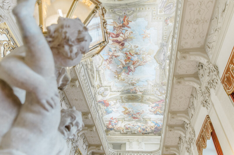 Fresco ceiling of majestic destination wedding palace Daun Kinsky Vienna 