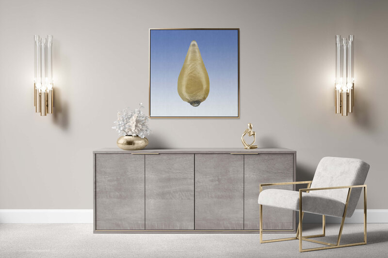 Fine Art Canvas with a gold frame featuring Project Stardust micrometeorite NMM 3162 for luxury interior design