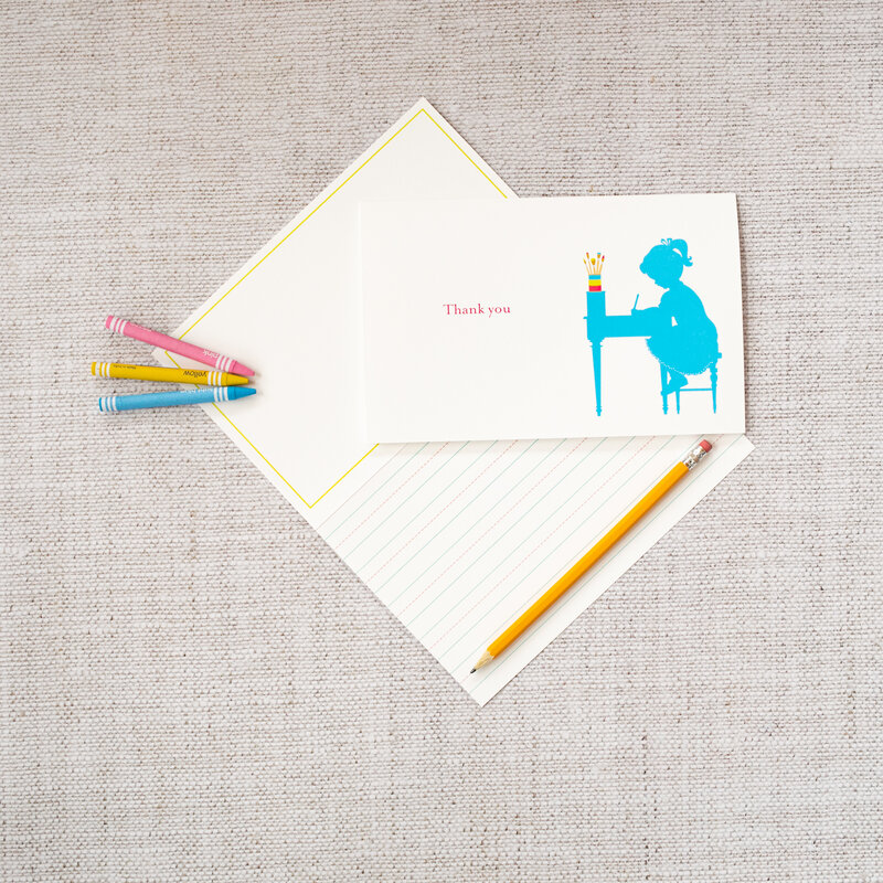 Coral and Blue Stationery for Kids Paintbrush Thank You Card