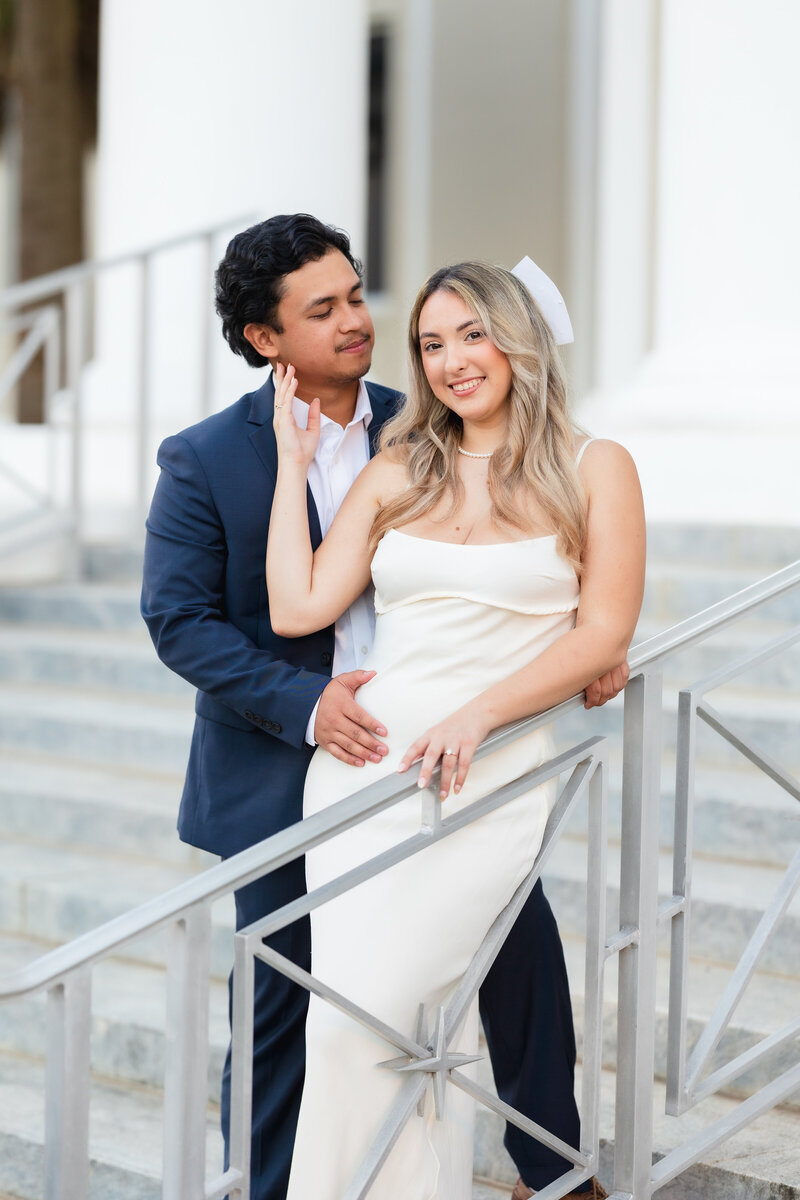 Elegant portrait of a couple posing together.