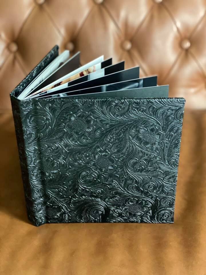 black leather photo album