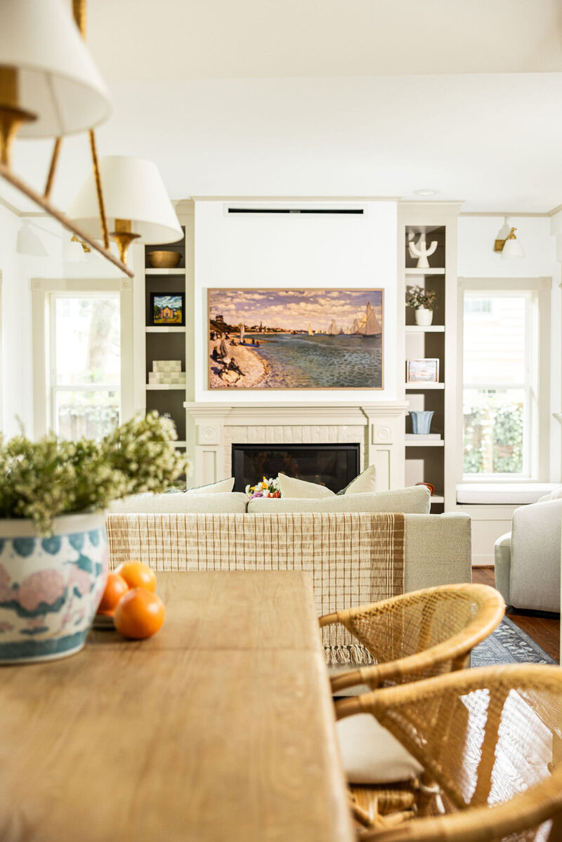 Historic, coastal dining and living room designed by Hope Miriam Designs in DFW