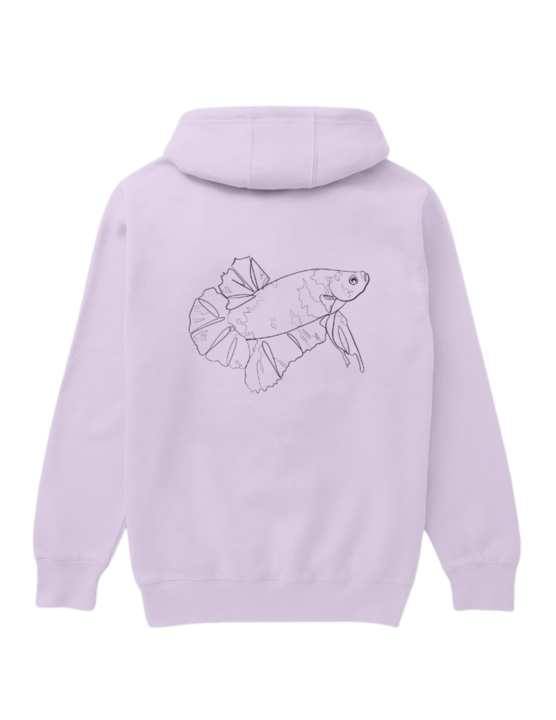 purple hoodie with a betta fish on the back