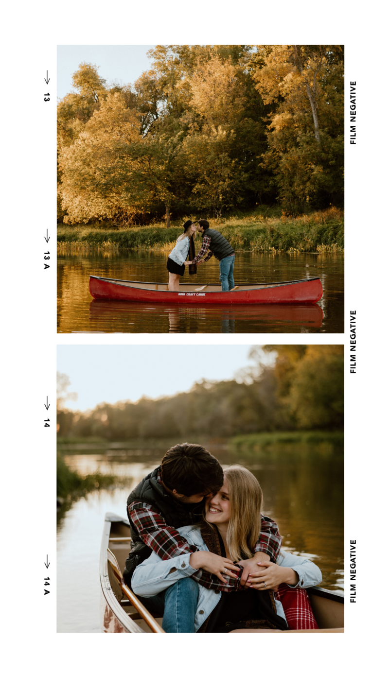 Engagement photos of a couple in their Canoe in Winnipeg's La Barriere Park