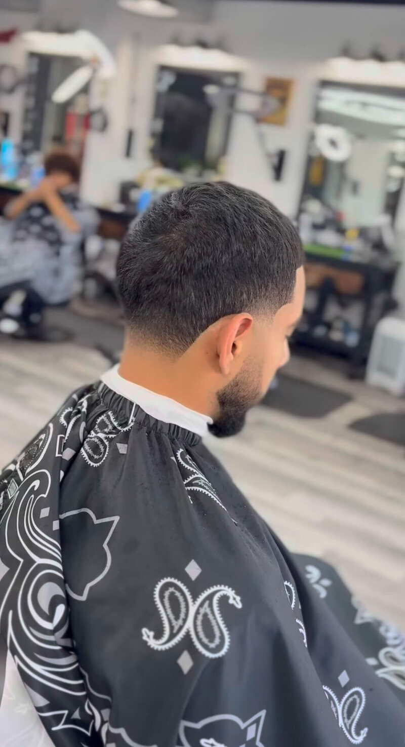A finished fade haircut with a great blend at Onyx Barbershop in Wildomar, CA.