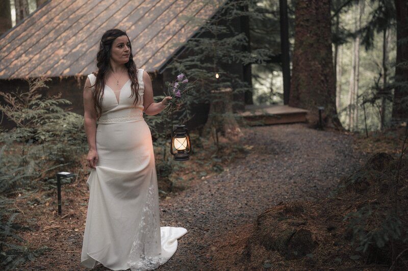 Bride walking to her elopement in PNW with Kristen Vann Photography 