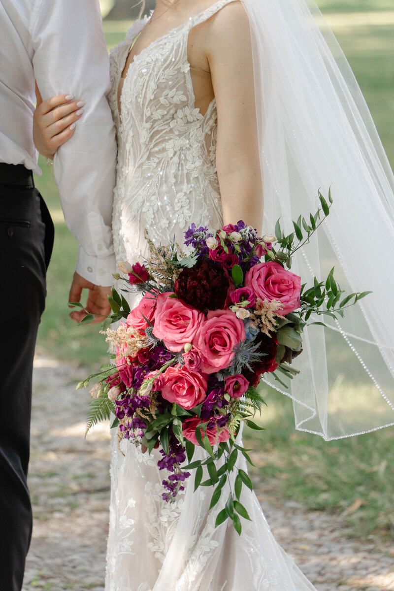 Bride and groom walk up memorial steps at their DC wedding