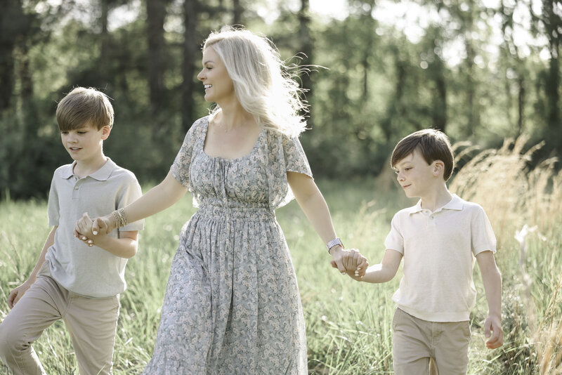 Mom Walking With Young Sons Outdoor Asheville