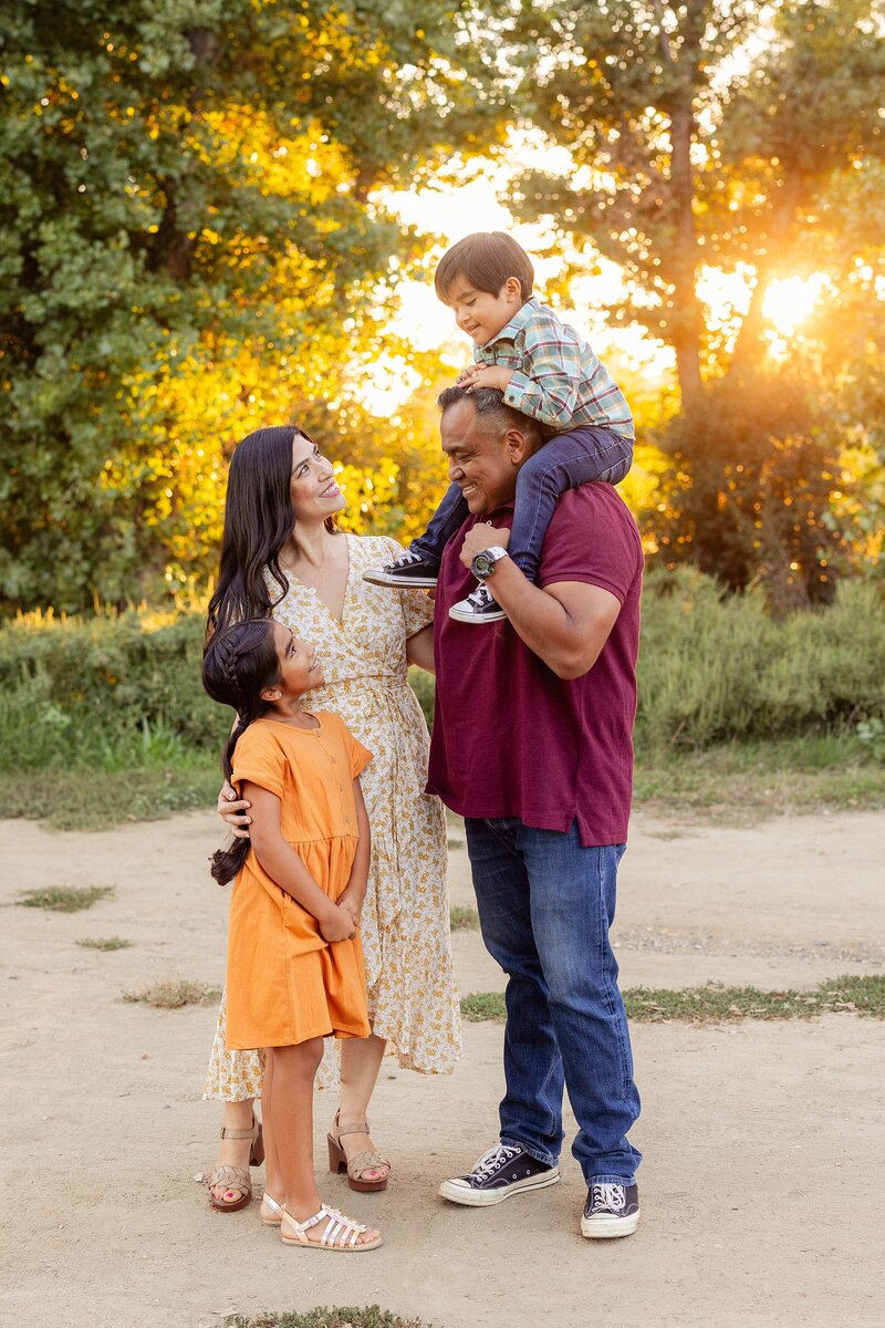 colorful fall family portrait for holiday card in los angeles