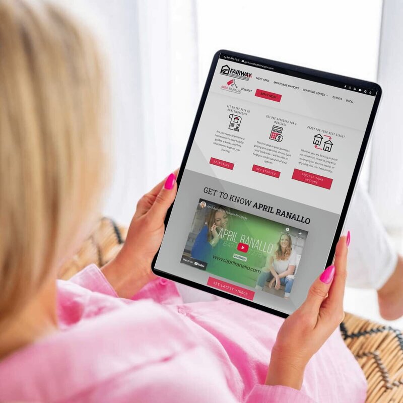Device mockup showing April Ranallo’s website on apple iPad, custom website design by Rachelle Deem for real estate broker