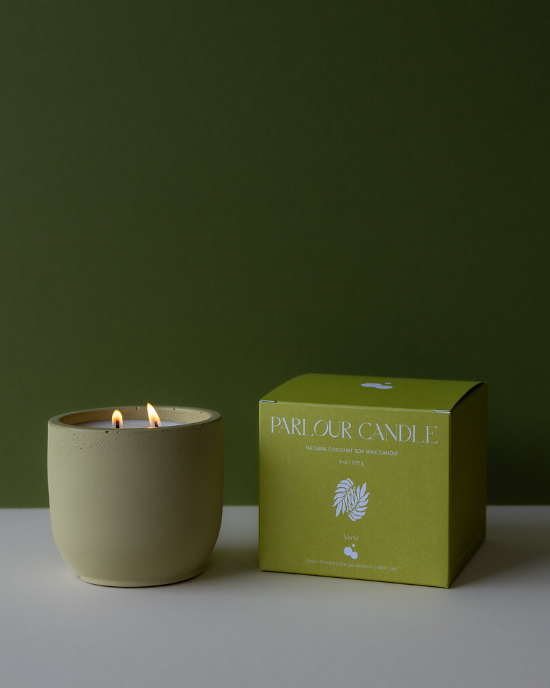 Parlour Candle is a handcrafted candle and home decor line created in a 100-year-old studio space. Project showcase featuring refreshed box packaging design and color & icon development for the scent collection – Compote and Verte.