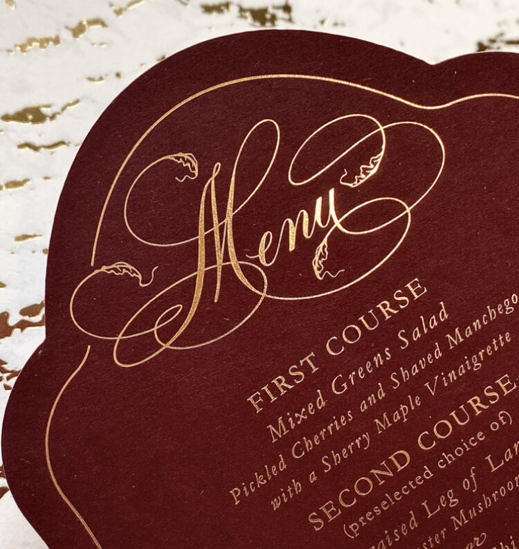 Red menu card with calligraphy in Washington, DC