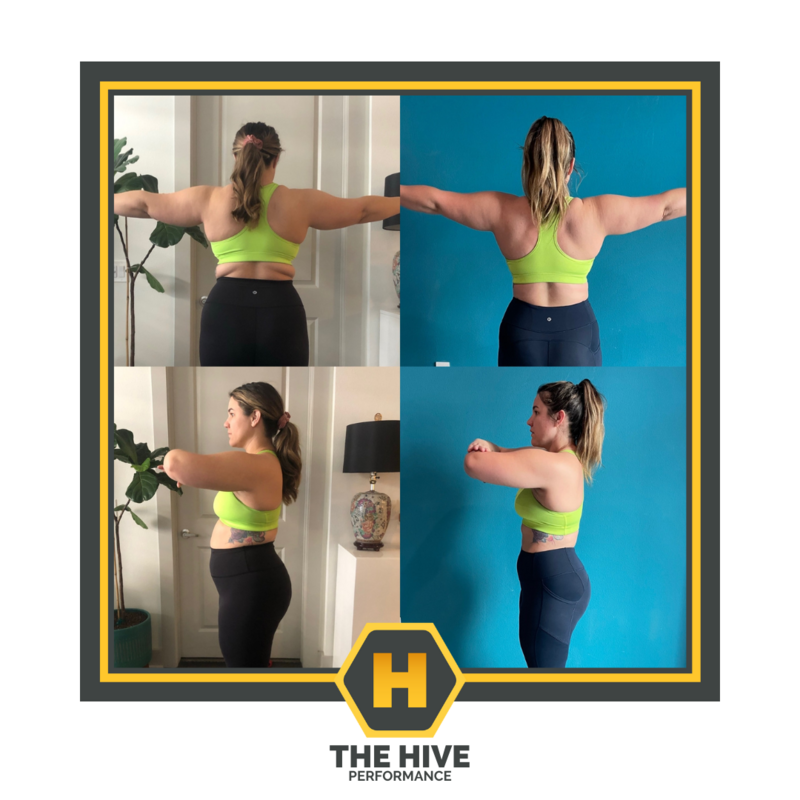Before and after photos of a woman's weight loss transformation