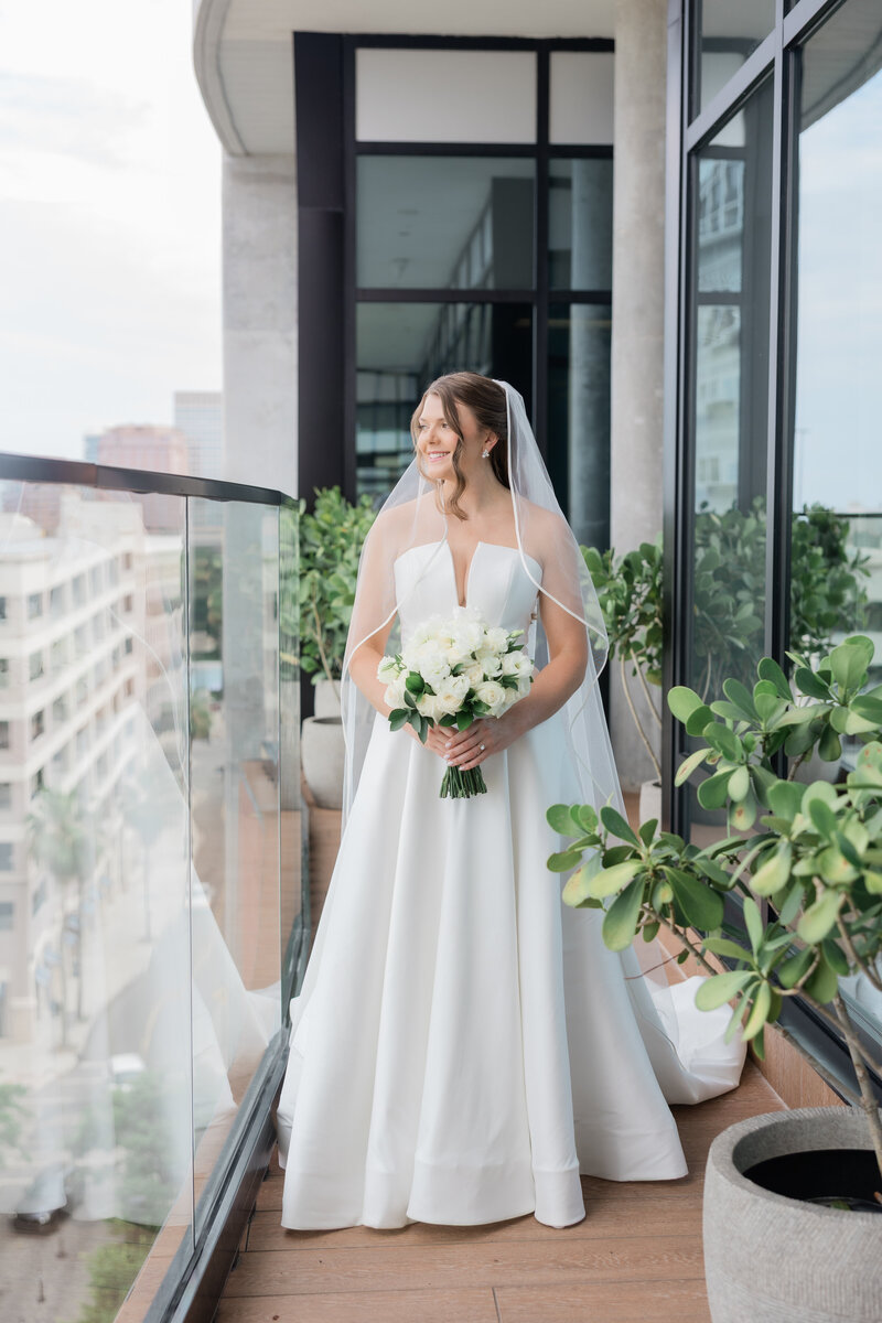 Portrait of a bride on the balcony of the Ben, autograph collection in palm beach