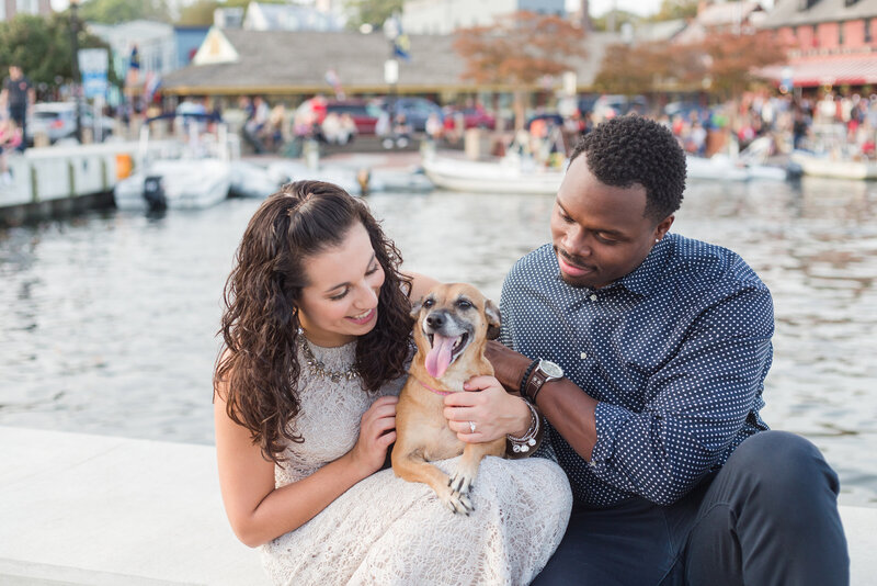 Downtown Annapolis engagement photos at city dock with dog by Maryland photographer, Christa Rae Photography