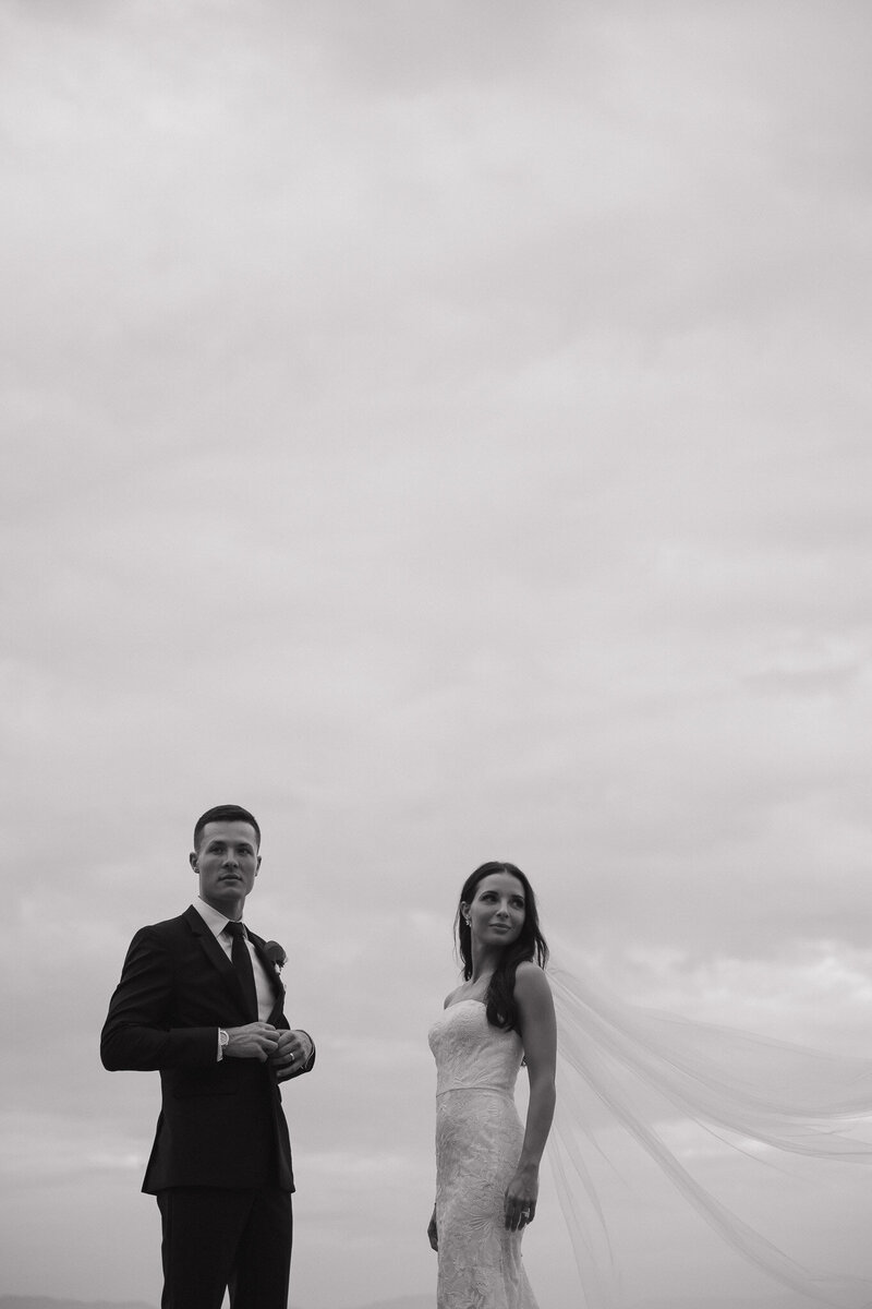 Luxury and elegant wedding couple portrait standing next to each other