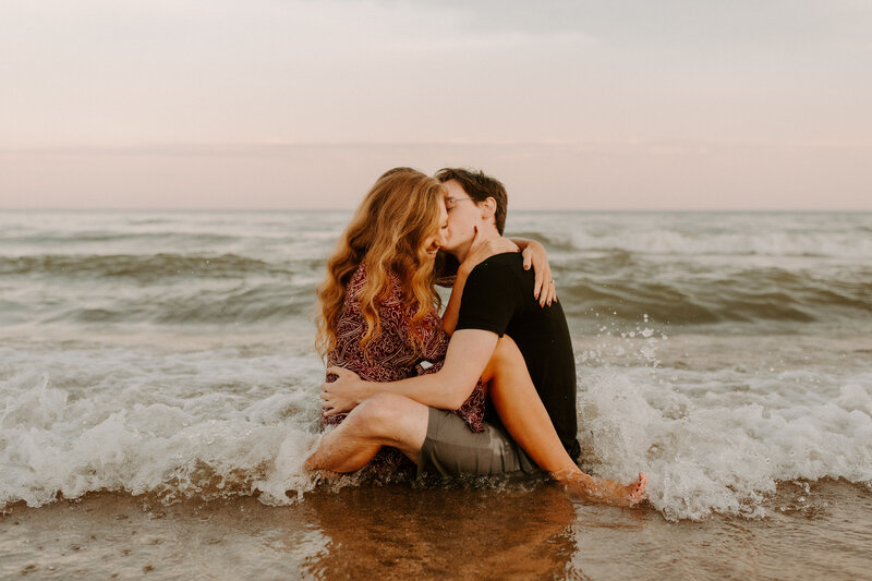 Wisconsin Sunset Beach Engagement in Water-1