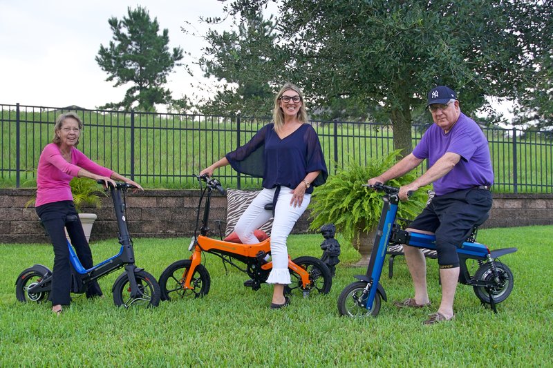 Family day at the park with Blue Go-Bike M3, Orange Go-Bike M4 & Blue Go-Bike M2. V&D Electric Bikes