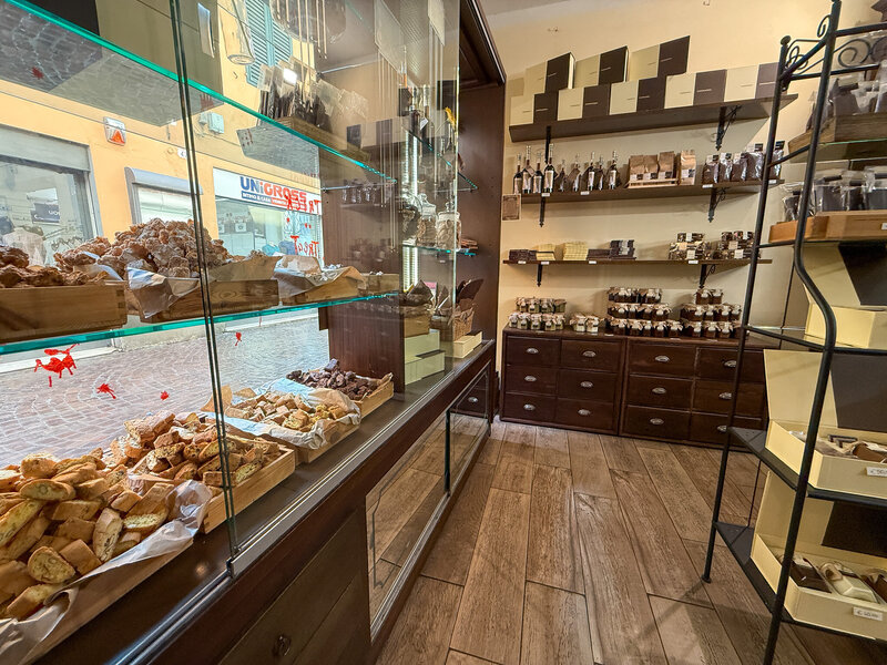 Inside the chocolate shop and gelateria in the city center in Lucca, Italy