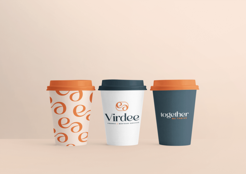 Branded Coffee Cup Mockup for Virdee Finance and Mortgage Services branding created by Leithal and Co