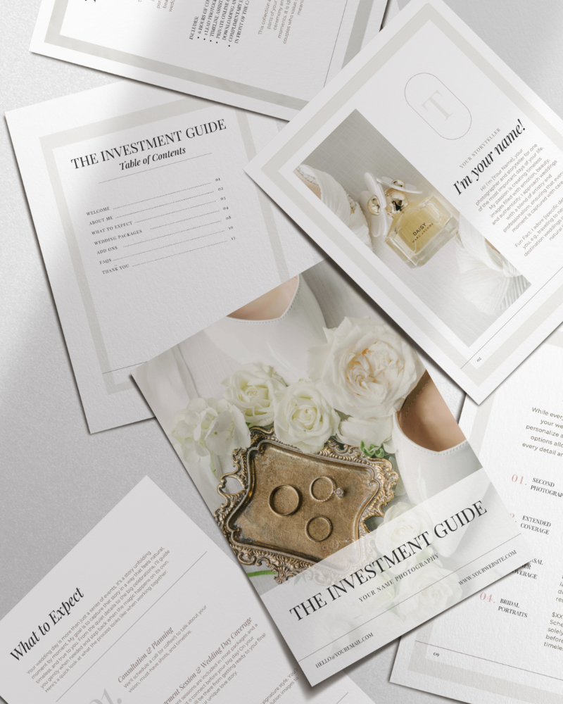 wedding template guide on a mockup iphone and documents