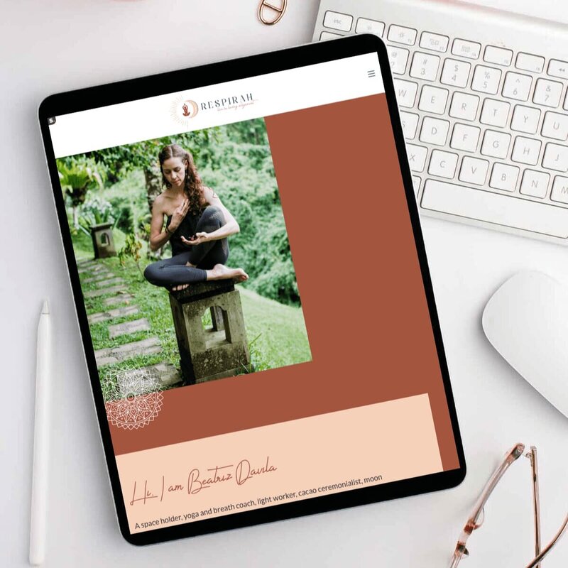 Device mockup showing Respirah website on apple iPad, custom website design by Rachelle Deem for wellness coach
