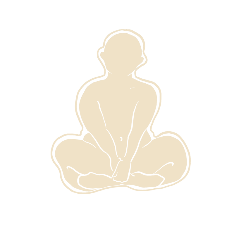 cream illustration of a person seated on the floor with legs cross and hands holding their ankles