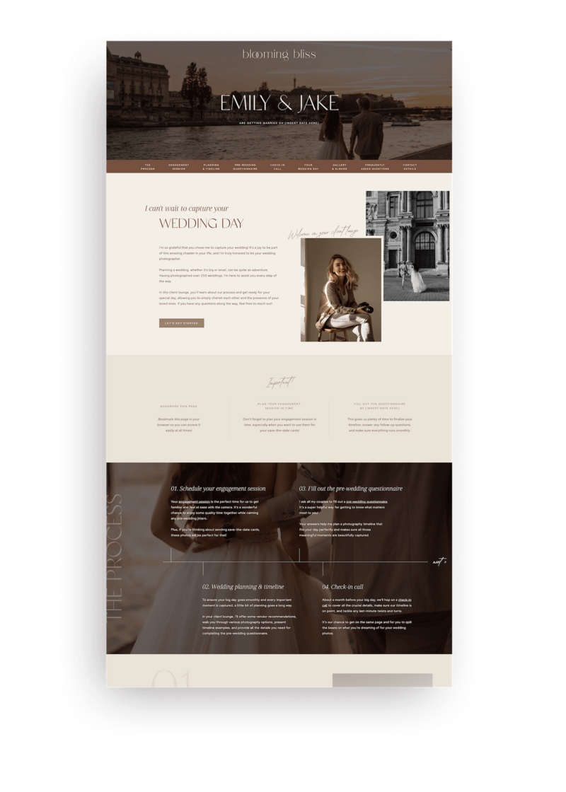 Showit Wedding Client Lounge for wedding Photographers