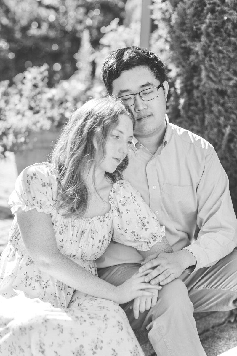 couple sitting in garden temples resting in upstate ny