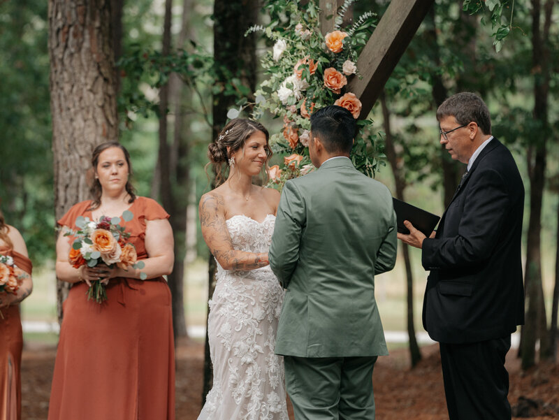 Bride and Groom during the ceremony at Pineland Place in Charleston SC