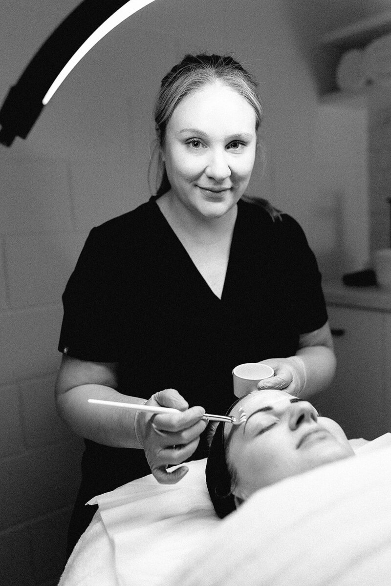 Sally Shakespeare (BHthSc Dermal Sci) owner of Skin and Tonic Warrnambool performs a skin treatment in clinic