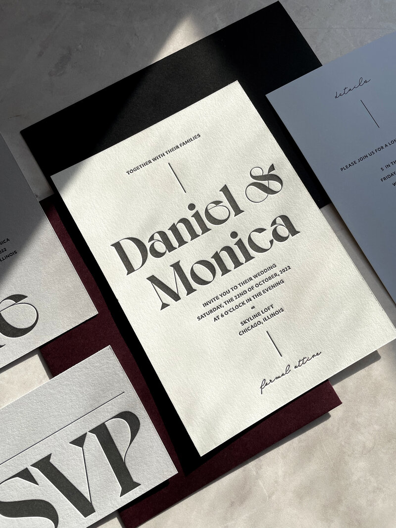 modern luxury letterpress wedding invitation