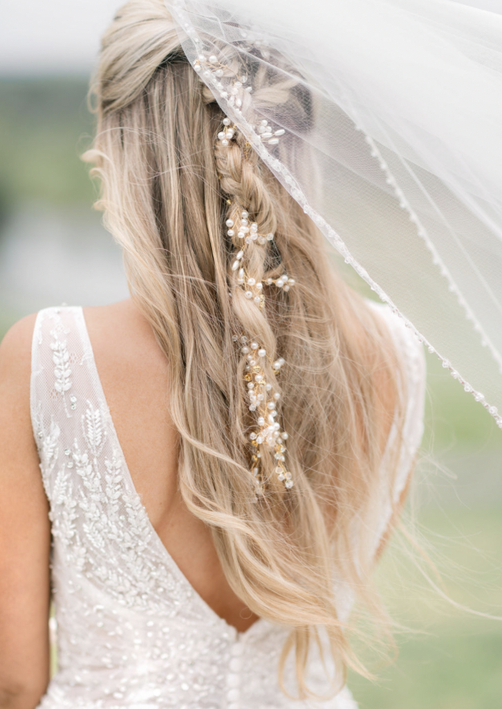 Detailed shot of bride's hair and veil