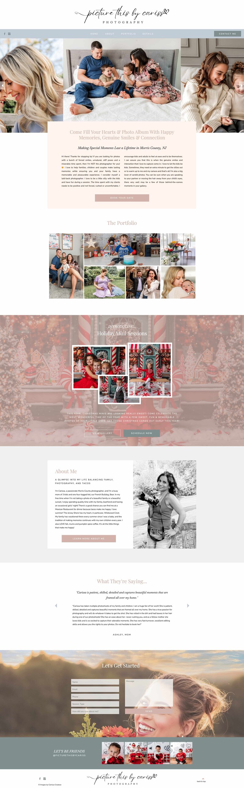 Custom Showit web design for Picture This by Cariss, a woman-owned photography business.