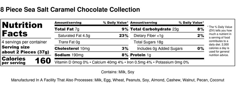 8 Piece Sea Salt Caramel Chocolate Collection - Nutrition Label-2