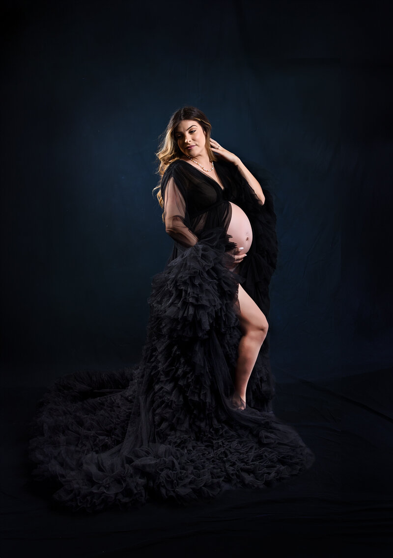 Maternity Studio Portrait with Chiffon Fabric