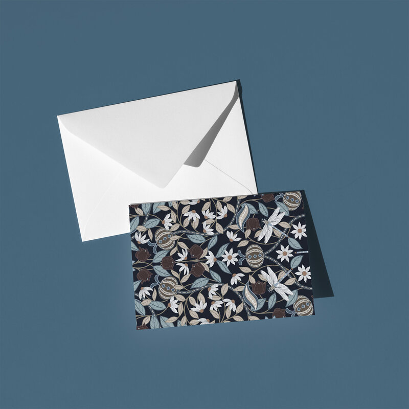 These A6 blank cards are perfect for sending a thoughtful note or simply keeping in your stationery drawer for special moments. Each card showcases a unique hand-drawn design - mirrored floral - by Green Acre Designs.