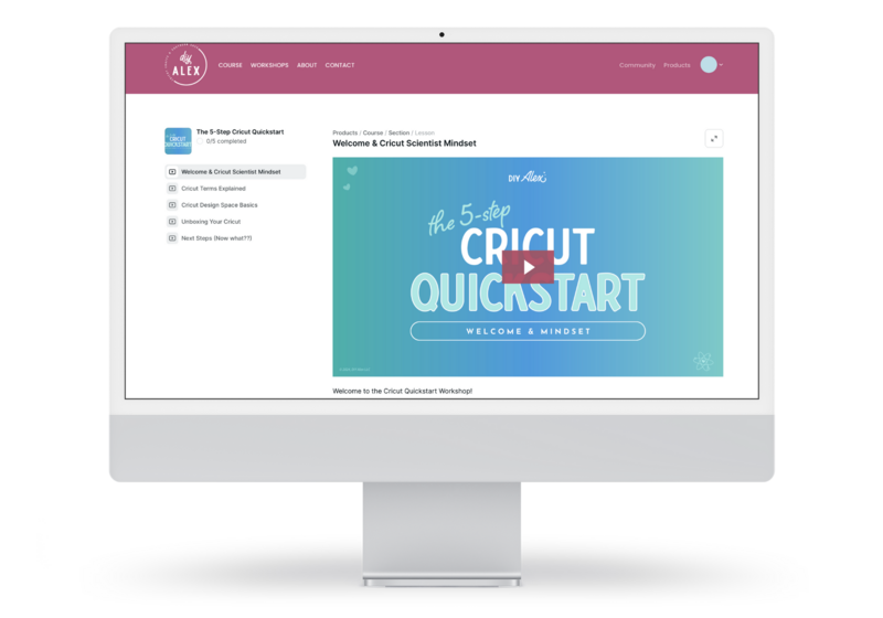 Computer depicting the online course portal for The 5-Step Cricut Quickstart course