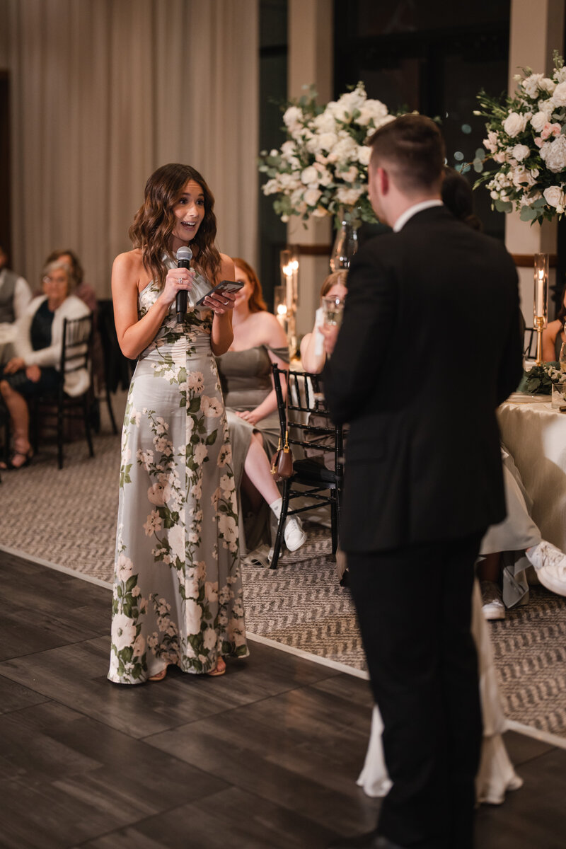 this maid of honor got emotional while talking to the groom, her brother, and the bride