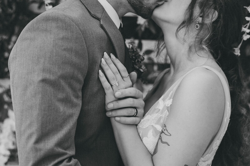 bride and groom kissing