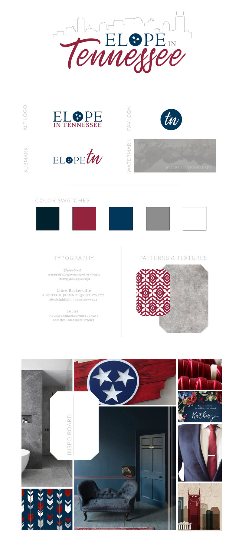 Branding Board mockup for Elope in Tennessee with Mood board attached