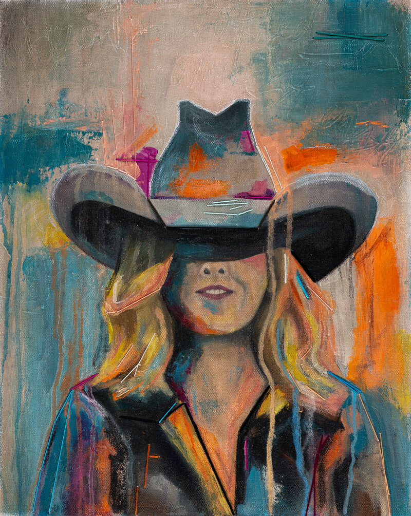 Christen-Horner-Art-Austin-Texas-OriginalPainting-2024-Rain-Came-Wind-Blew-Cowgirl-Colorful-Rain
