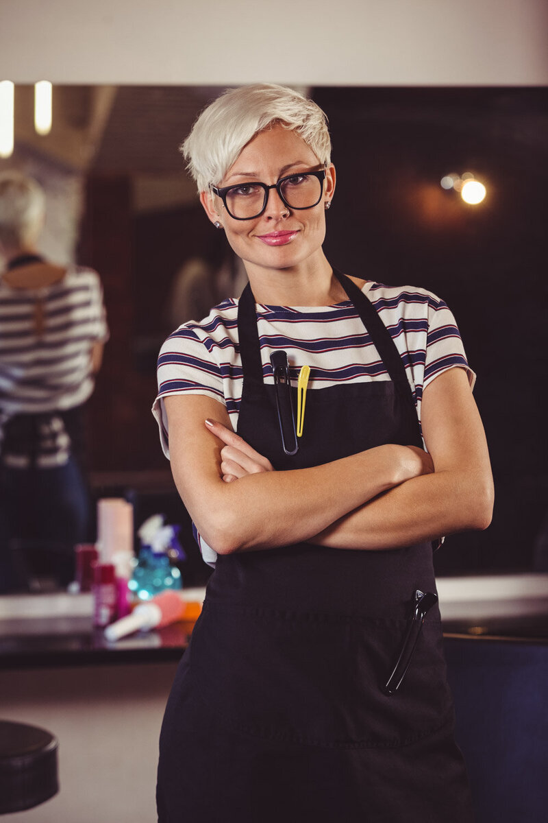Portrait of a woman in a strips shirt