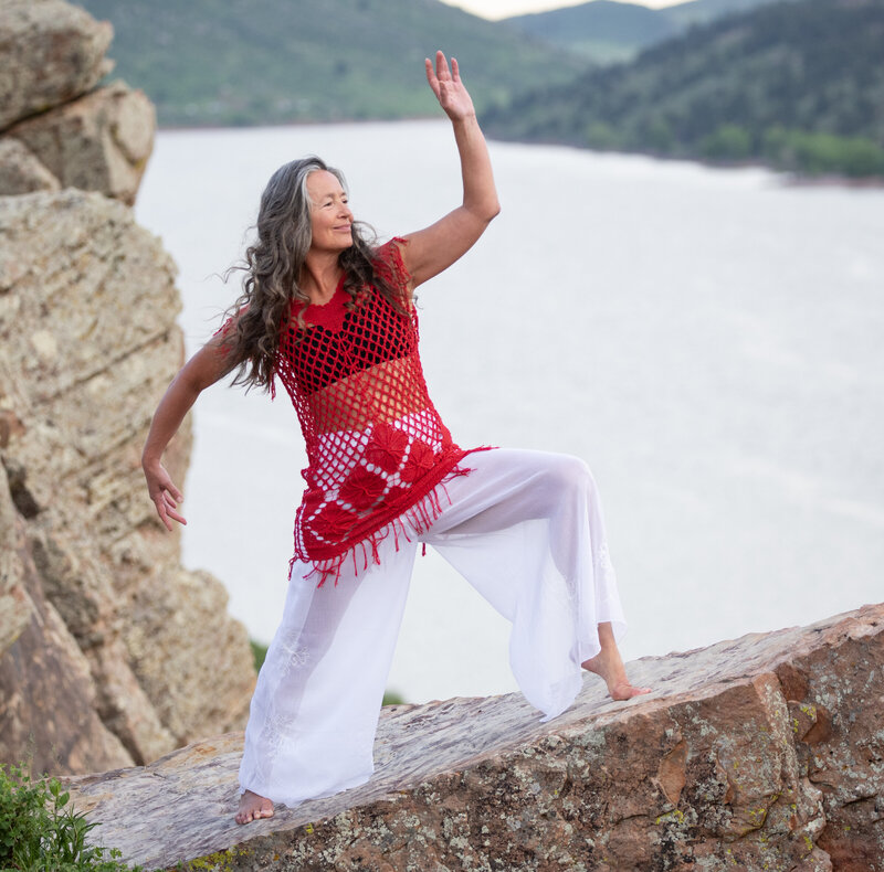 Dancer poses on rocks at Horsetooth Park, Colorado