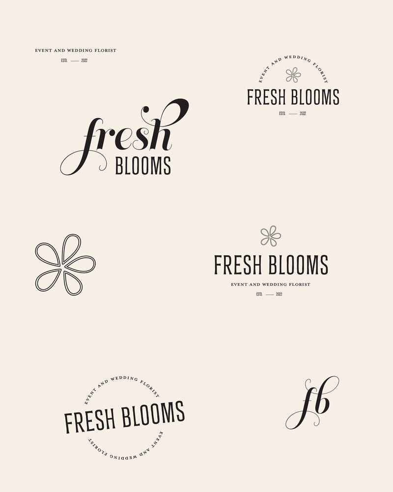 Modern logo design for a wedding florist with vibrant floral illustrations and elegant typography.